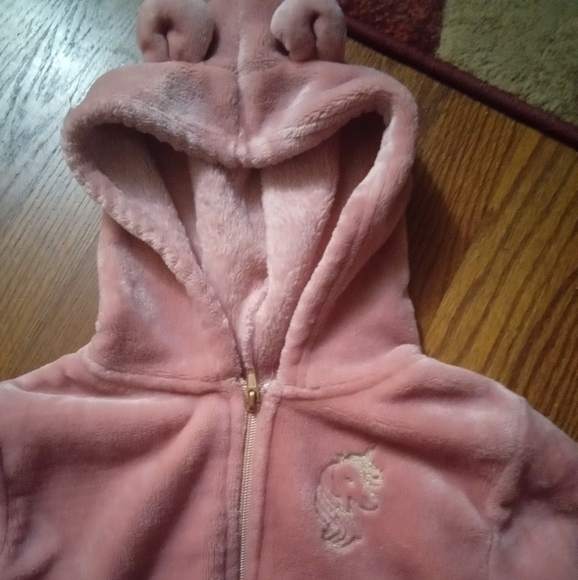 Adorable girls Silky Fleece 🦄Unicorn Jacket w/TeddyBear🐻 Ears on hood - Picture 4 of 9
